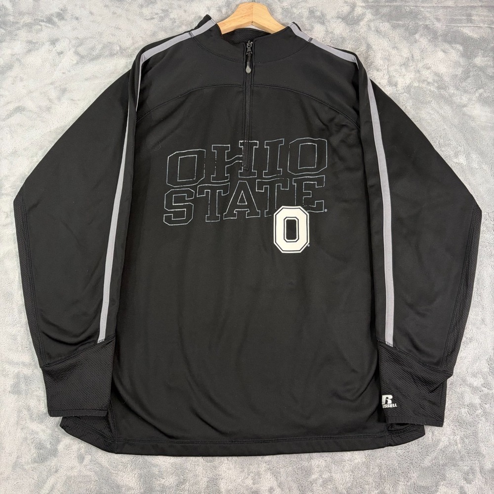 Ohio State Buckeyes 1/4 Zip Pullover Shirt Mens Size XL Black Gray Russell